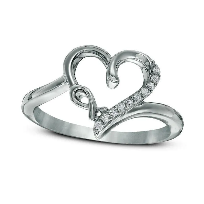 Goldia Rings 005 CT TW Natural Diamond Heart with Ribbon Ring in Solid 10K White Gold Goldia Rings 005 CT TW Natural Diamond Heart with Ribbon Ring in Solid 10K White Gold