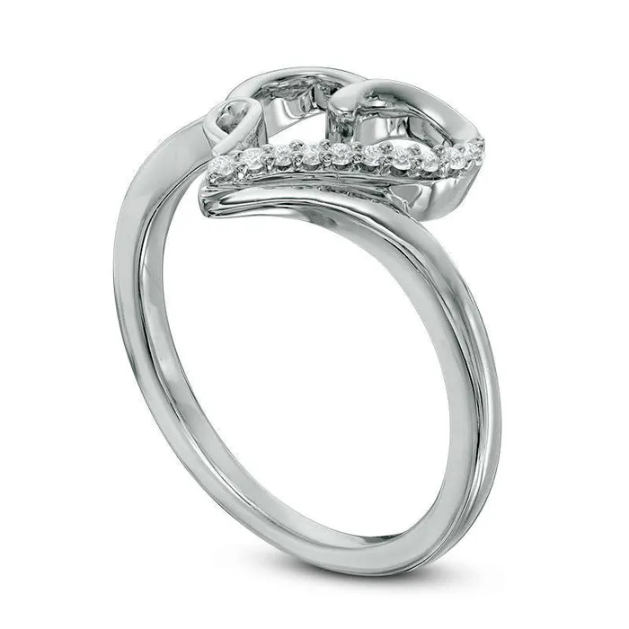 Goldia Rings 005 CT TW Natural Diamond Heart with Ribbon Ring in Solid 10K White Gold