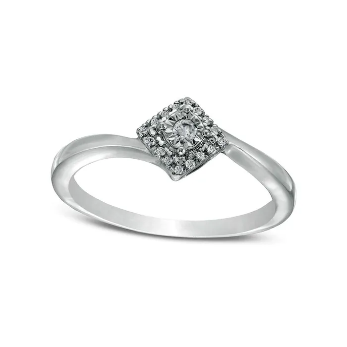 Goldia Rings 007 CT TW Natural Diamond Frame Tilted Square Ring in Sterling Silver Goldia Rings 007 CT TW Natural Diamond Frame Tilted Square Ring in Sterling Silver