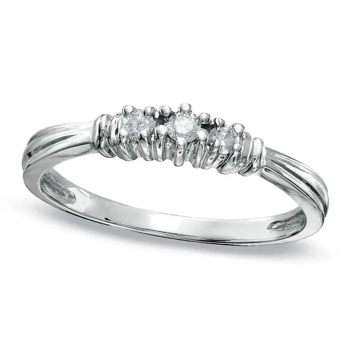 Goldia Rings 010 CT TW Natural Diamond Three Stone Promise Ring in Solid 10K White Gold