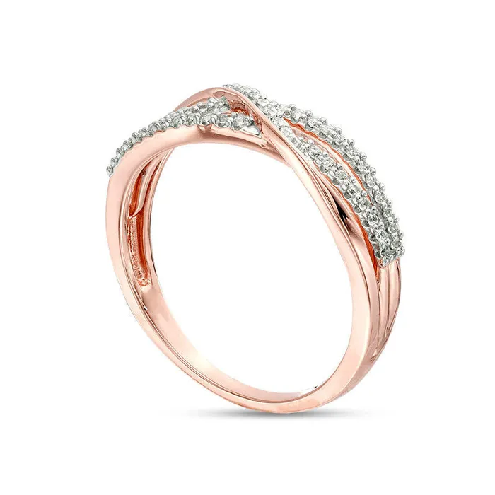 Goldia Rings 017 CT TW Natural Diamond Layered Crossover Anniversary Band in Solid 10K Rose Gold Goldia Rings 017 CT TW Natural Diamond Layered Crossover Anniversary Band in Solid 10K Rose Gold