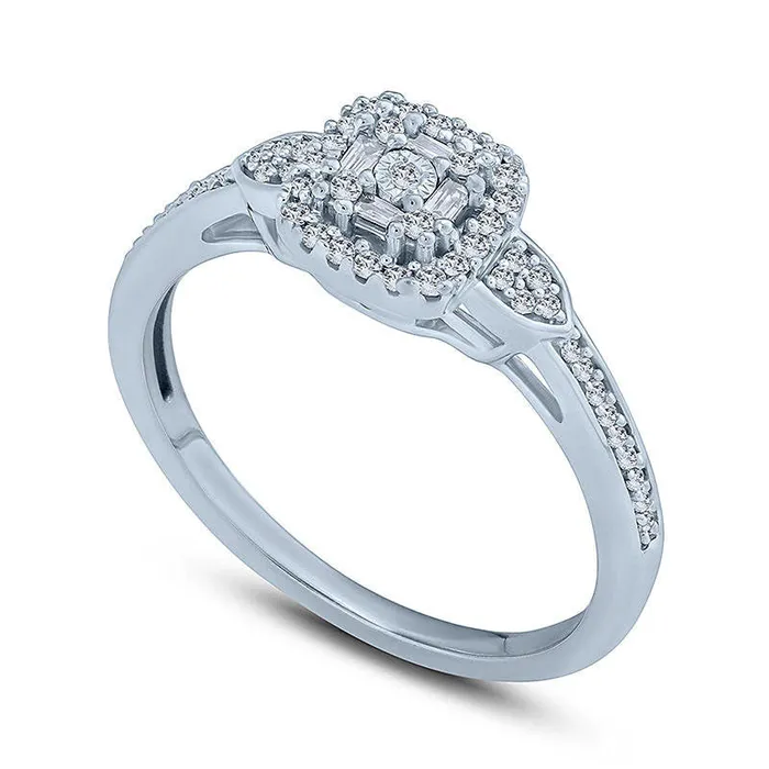 Goldia Rings 020 CT TW Natural Diamond Double Square Frame PetalSides Promise Ring in Solid 10K White Gold