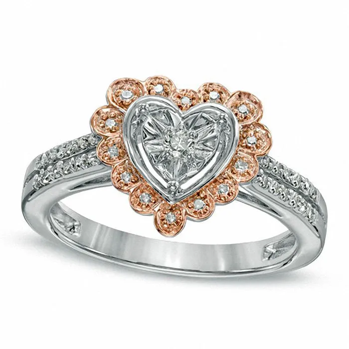 Goldia Rings 020 CT TW Natural Diamond Heart Split Shank Promise Ring in TwoTone Sterling Silver Goldia Rings 020 CT TW Natural Diamond Heart Split Shank Promise Ring in TwoTone Sterling Silver