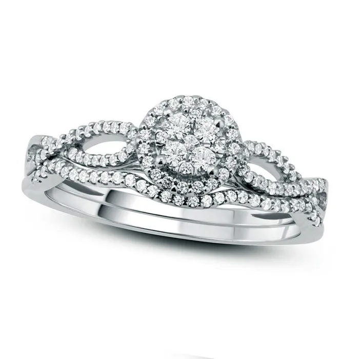 Goldia Rings 033 CT TW Composite Natural Diamond Frame Twist Bridal Engagement Ring Set in Solid 10K White Gold Goldia Rings 033 CT TW Composite Natural Diamond Frame Twist Bridal Engagement Ring Set in Solid 10K White Gold