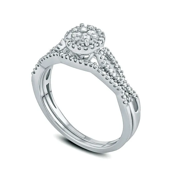 Goldia Rings 033 CT TW Composite Natural Diamond Frame Twist Bridal Engagement Ring Set in Solid 10K White Gold Goldia Rings 033 CT TW Composite Natural Diamond Frame Twist Bridal Engagement Ring Set in Solid 10K White Gold