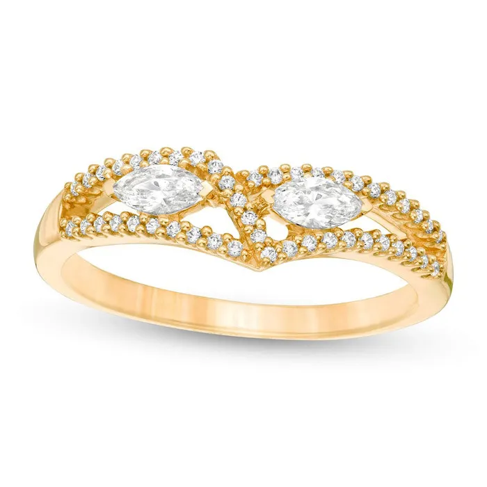 Goldia Rings 033 CT TW Marquise Natural Diamond Chevron Split Shank Ring in Solid 10K Yellow Gold Goldia Rings 033 CT TW Marquise Natural Diamond Chevron Split Shank Ring in Solid 10K Yellow Gold