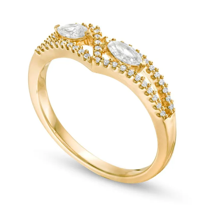 Goldia Rings 033 CT TW Marquise Natural Diamond Chevron Split Shank Ring in Solid 10K Yellow Gold Goldia Rings 033 CT TW Marquise Natural Diamond Chevron Split Shank Ring in Solid 10K Yellow Gold