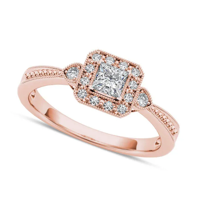 Goldia Rings 033 CT TW PrincessCut Natural Diamond Frame Antique VintageStyle Engagement Ring in Solid 14K Rose Gold Goldia Rings 033 CT TW PrincessCut Natural Diamond Frame Antique VintageStyle Engagement Ring in Solid 14K Rose Gold