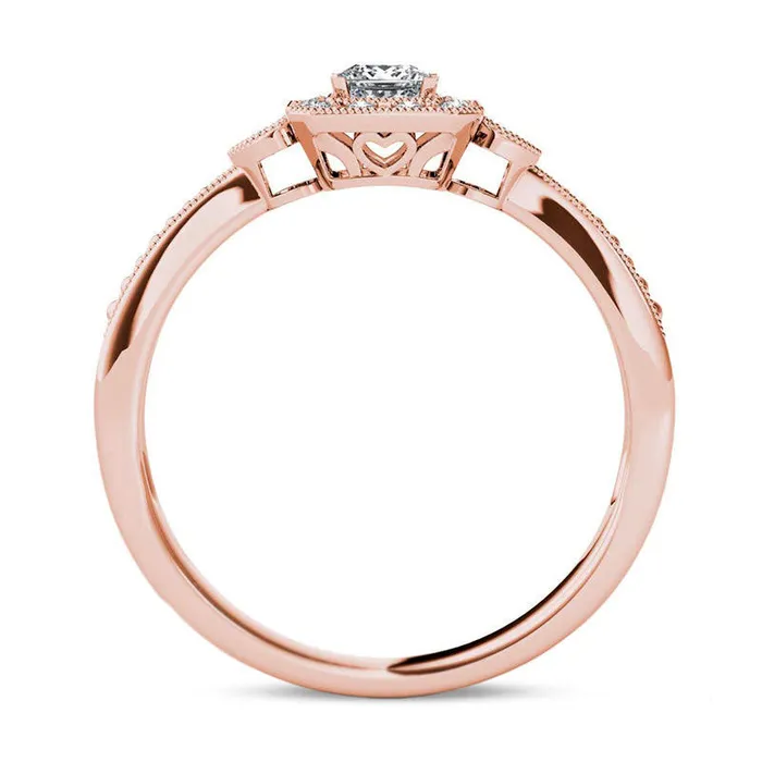 Goldia Rings 033 CT TW PrincessCut Natural Diamond Frame Antique VintageStyle Engagement Ring in Solid 14K Rose Gold