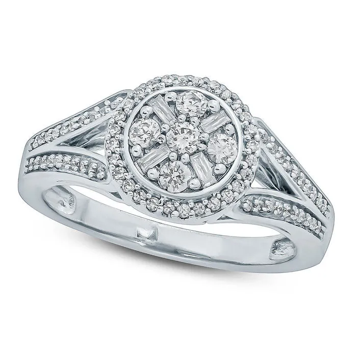 Goldia Rings 050 CT TW Composite Natural Diamond Frame Split Shank Engagement Ring in Solid 10K White Gold Goldia Rings 050 CT TW Composite Natural Diamond Frame Split Shank Engagement Ring in Solid 10K White Gold