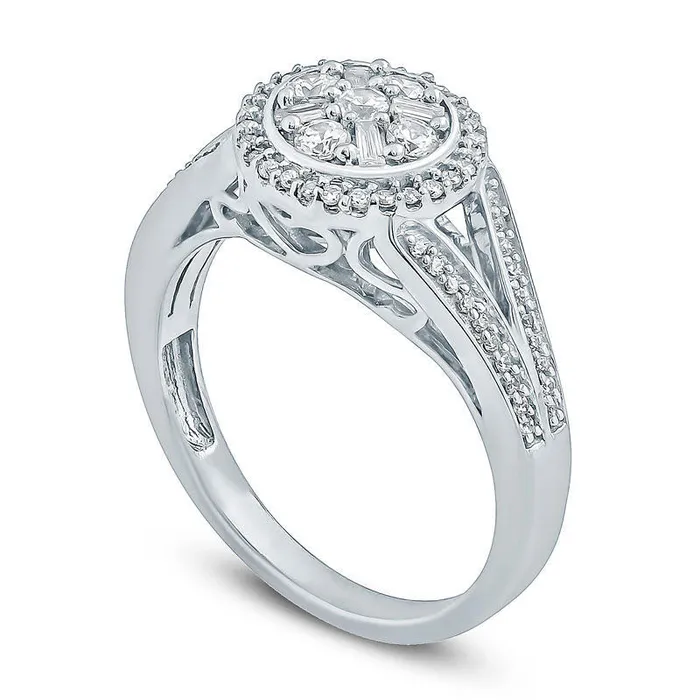 Goldia Rings 050 CT TW Composite Natural Diamond Frame Split Shank Engagement Ring in Solid 10K White Gold