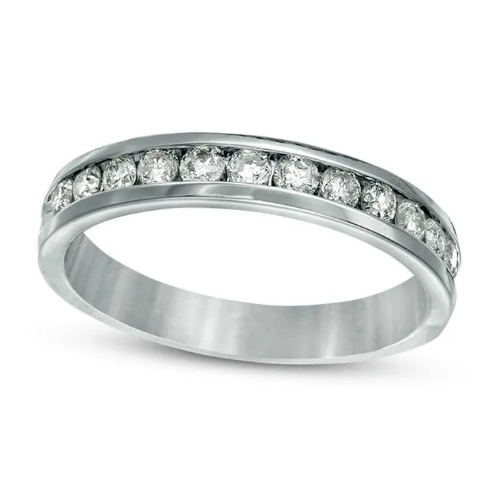 Goldia Rings 050 CT TW Natural Diamond Channel Band in Solid 14K White Gold