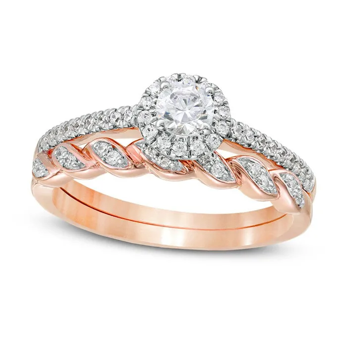 Goldia Rings 050 CT TW Natural Diamond Frame Twist Shank Bridal Engagement Ring Set in Solid 10K Rose Gold Goldia Rings 050 CT TW Natural Diamond Frame Twist Shank Bridal Engagement Ring Set in Solid 10K Rose Gold