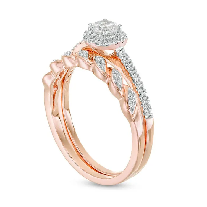 Goldia Rings 050 CT TW Natural Diamond Frame Twist Shank Bridal Engagement Ring Set in Solid 10K Rose Gold Goldia Rings 050 CT TW Natural Diamond Frame Twist Shank Bridal Engagement Ring Set in Solid 10K Rose Gold