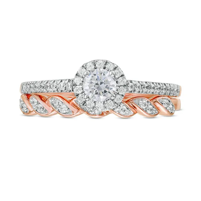 Goldia Rings 050 CT TW Natural Diamond Frame Twist Shank Bridal Engagement Ring Set in Solid 10K Rose Gold Goldia Rings 050 CT TW Natural Diamond Frame Twist Shank Bridal Engagement Ring Set in Solid 10K Rose Gold