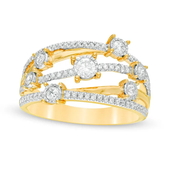 Goldia Rings 050 CT TW Natural Diamond MultiRow Orbit Ring in Solid 10K Yellow Gold Goldia Rings 050 CT TW Natural Diamond MultiRow Orbit Ring in Solid 10K Yellow Gold