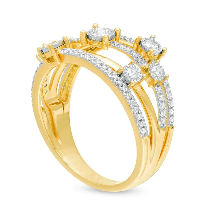 Goldia Rings 050 CT TW Natural Diamond MultiRow Orbit Ring in Solid 10K Yellow Gold Goldia Rings 050 CT TW Natural Diamond MultiRow Orbit Ring in Solid 10K Yellow Gold