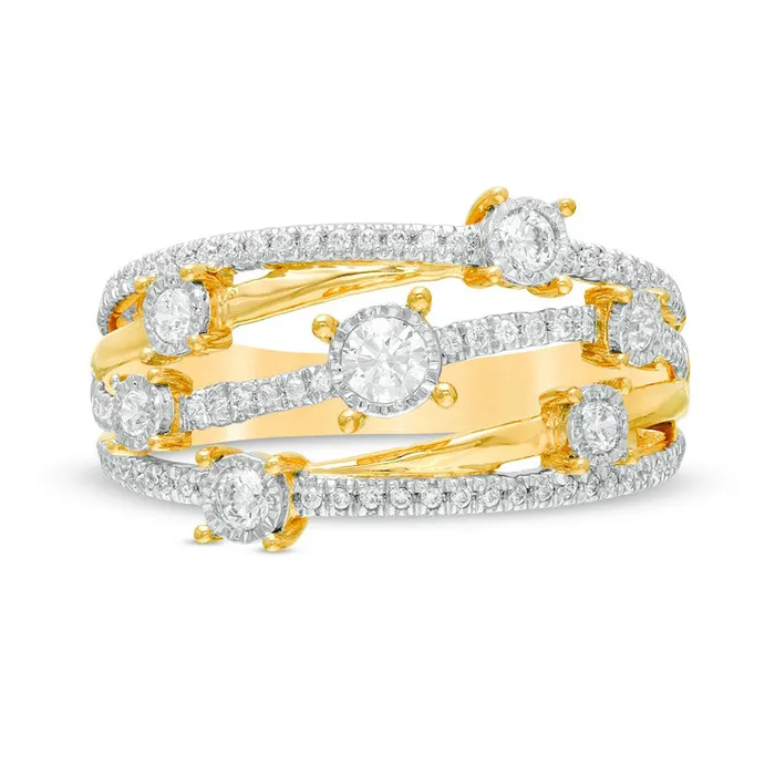 Goldia Rings 050 CT TW Natural Diamond MultiRow Orbit Ring in Solid 10K Yellow Gold Goldia Rings 050 CT TW Natural Diamond MultiRow Orbit Ring in Solid 10K Yellow Gold