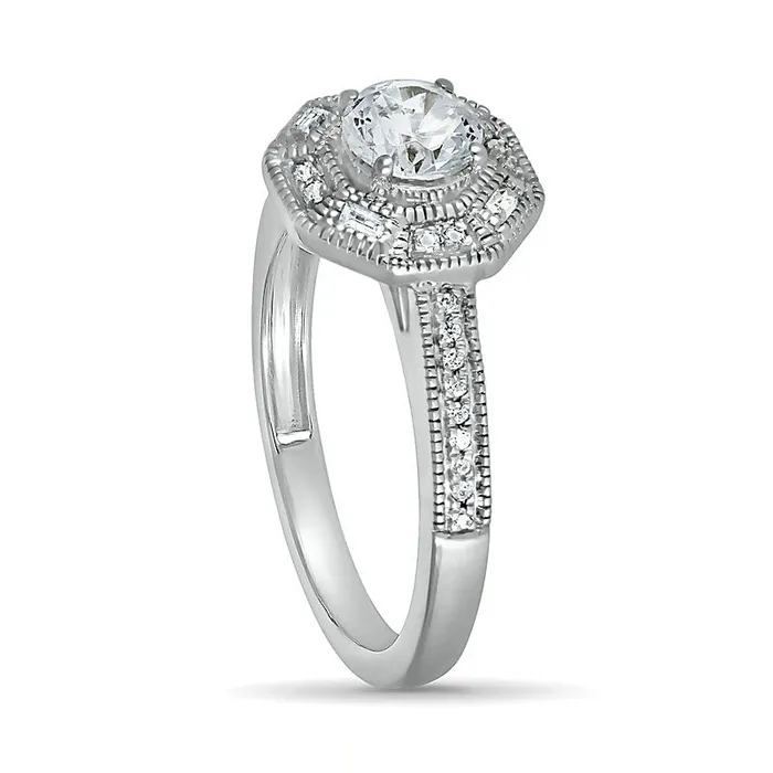 Goldia Rings 075 CT TW Baguette and Round Natural Diamond Octagonal Frame Antique VintageStyle Bridal Engagement Ring Set in Solid 10K White Gold Goldia Rings 075 CT TW Baguette and Round Natural Diamond Octagonal Frame Antique VintageStyle Bridal Engagement Ring Set in Solid 10K White Gold