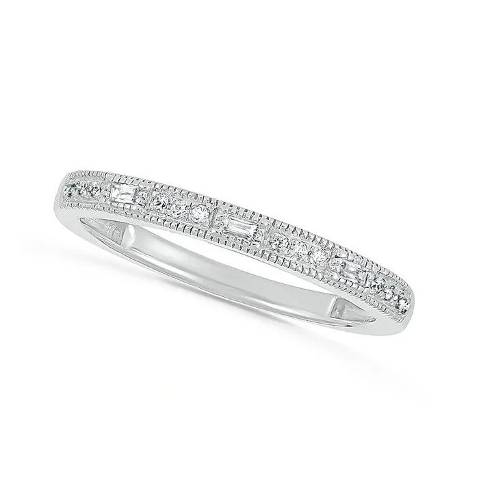 Goldia Rings 075 CT TW Baguette and Round Natural Diamond Octagonal Frame Antique VintageStyle Bridal Engagement Ring Set in Solid 10K White Gold Goldia Rings 075 CT TW Baguette and Round Natural Diamond Octagonal Frame Antique VintageStyle Bridal Engagement Ring Set in Solid 10K White Gold