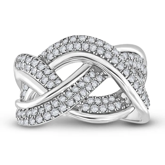 Goldia Rings 075 CT TW Natural Diamond Pretzel MultiRow Ring in Sterling Silver Goldia Rings 075 CT TW Natural Diamond Pretzel MultiRow Ring in Sterling Silver