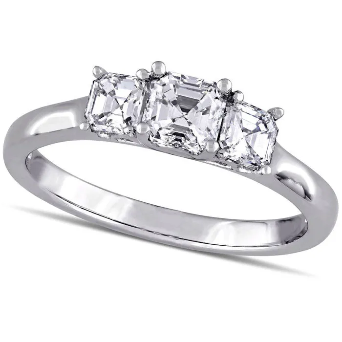 Goldia Rings 10 CT TW AsscherCut Natural Diamond Three Stone Engagement Ring in Solid 14K White Gold VS2H Goldia Rings 10 CT TW AsscherCut Natural Diamond Three Stone Engagement Ring in Solid 14K White Gold VS2H