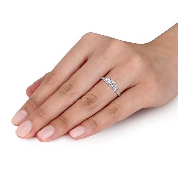 Goldia Rings 10 CT TW AsscherCut Natural Diamond Three Stone Engagement Ring in Solid 14K White Gold VS2H Goldia Rings 10 CT TW AsscherCut Natural Diamond Three Stone Engagement Ring in Solid 14K White Gold VS2H