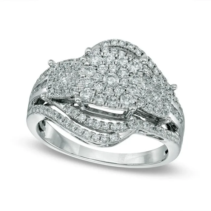 Goldia Rings 10 CT TW Composite Natural Diamond Three Stone Double Bypass Ring in Solid 10K White Gold
