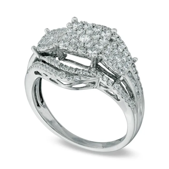 Goldia Rings 10 CT TW Composite Natural Diamond Three Stone Double Bypass Ring in Solid 10K White Gold Goldia Rings 10 CT TW Composite Natural Diamond Three Stone Double Bypass Ring in Solid 10K White Gold