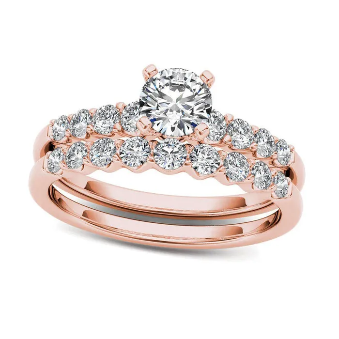 Goldia Rings 10 CT TW Natural Diamond Bridal Engagement Ring Set in Solid 14K Rose Gold Goldia Rings 10 CT TW Natural Diamond Bridal Engagement Ring Set in Solid 14K Rose Gold