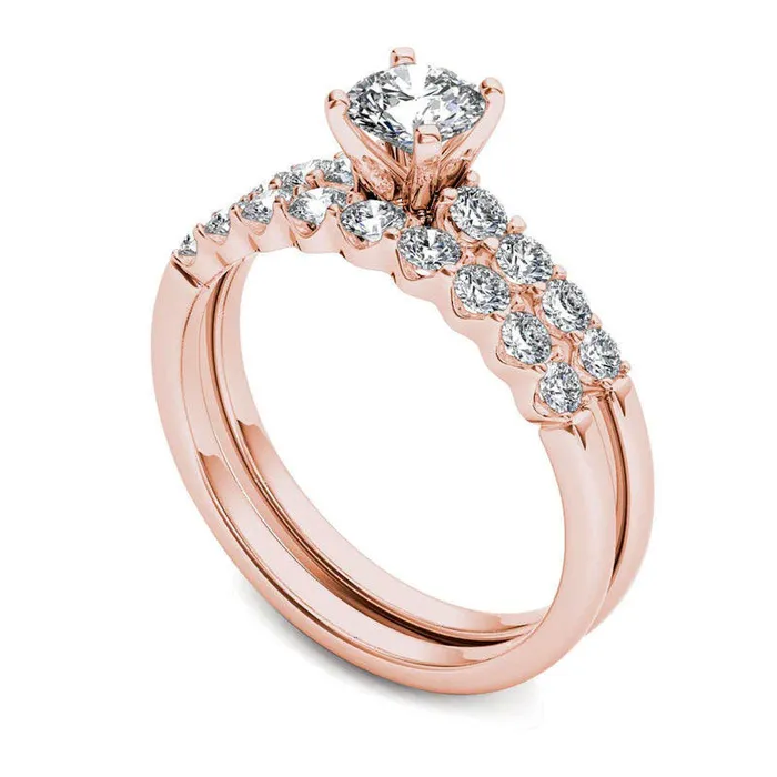 Goldia Rings 10 CT TW Natural Diamond Bridal Engagement Ring Set in Solid 14K Rose Gold