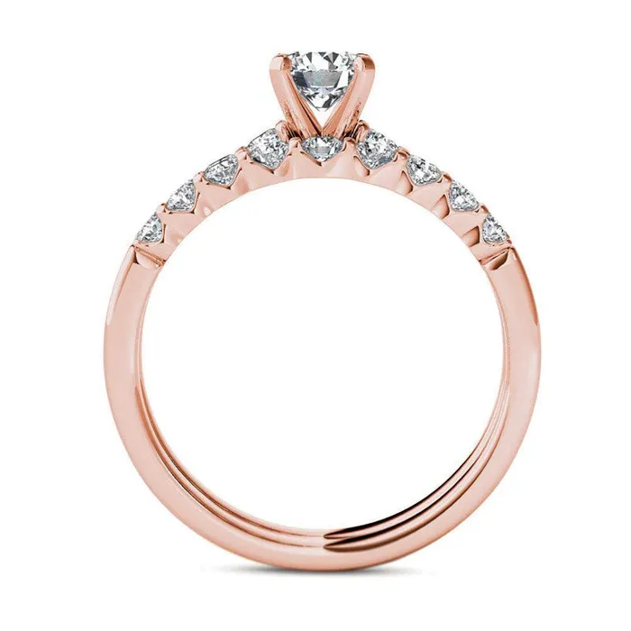 Goldia Rings 10 CT TW Natural Diamond Bridal Engagement Ring Set in Solid 14K Rose Gold