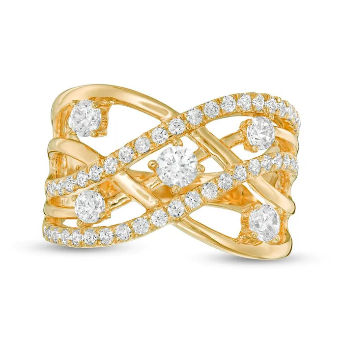Goldia Rings 10 CT TW Natural Diamond Orbit Crossover Ring in Solid 10K Yellow Gold Goldia Rings 10 CT TW Natural Diamond Orbit Crossover Ring in Solid 10K Yellow Gold