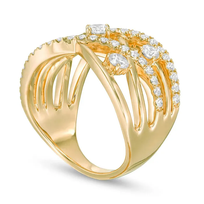 Goldia Rings 10 CT TW Natural Diamond Orbit Crossover Ring in Solid 10K Yellow Gold Goldia Rings 10 CT TW Natural Diamond Orbit Crossover Ring in Solid 10K Yellow Gold