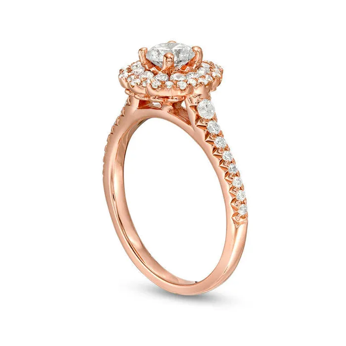 Goldia Rings 10 CT TW Natural Diamond Scallop Frame Engagement Ring in Solid 14K Rose Gold