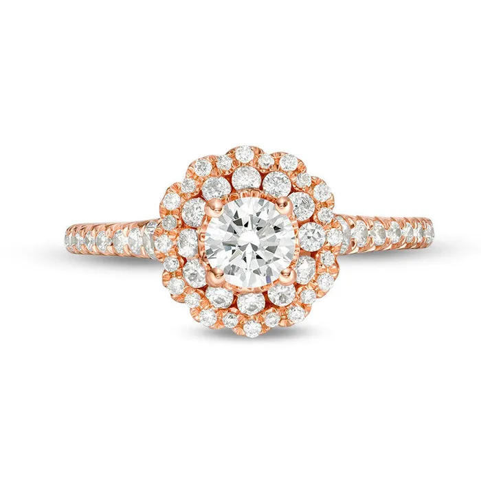 Goldia Rings 10 CT TW Natural Diamond Scallop Frame Engagement Ring in Solid 14K Rose Gold