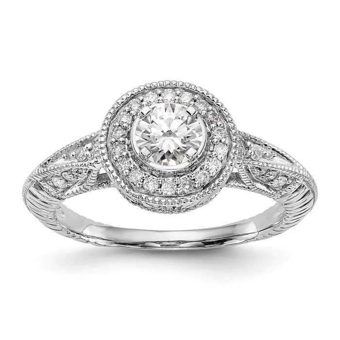 Goldia Rings 100ct CZ Solid Real 14K White Gold Round Halo Engagement Ring