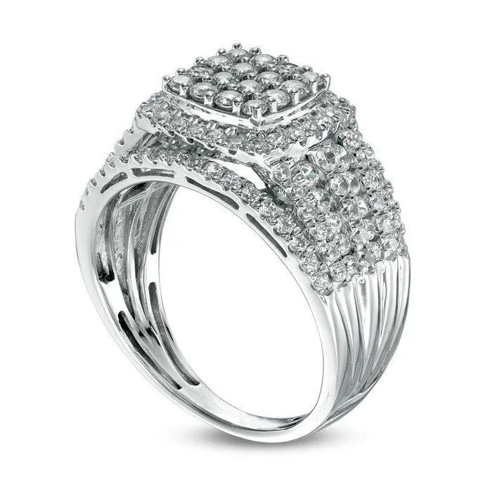 Goldia Rings 15 CT TW Natural Diamond Square Composite MultiRow Ring in Solid 10K White Gold Goldia Rings 15 CT TW Natural Diamond Square Composite MultiRow Ring in Solid 10K White Gold