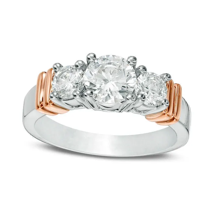 Goldia Rings 15 CT TW Natural Diamond Three Stone Collar Engagement Ring in Solid 14K TwoTone Gold Goldia Rings 15 CT TW Natural Diamond Three Stone Collar Engagement Ring in Solid 14K TwoTone Gold
