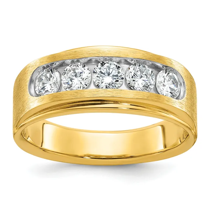 Goldia Rings 10k White Gold with Rhodium 1 Ct Lab Grown Diamond VSSI G Five Stone Polished and Brushed Mens Ring Goldia Rings 10k White Gold with Rhodium 1 Ct Lab Grown Diamond VSSI G Five Stone Polished and Brushed Mens Ring