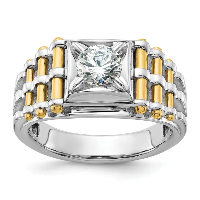 Goldia Rings 14k Twotone 1 Ct Lab Grown Diamond VSSI G Polished and Brushed Textured Mens Ring Goldia Rings 14k Twotone 1 Ct Lab Grown Diamond VSSI G Polished and Brushed Textured Mens Ring