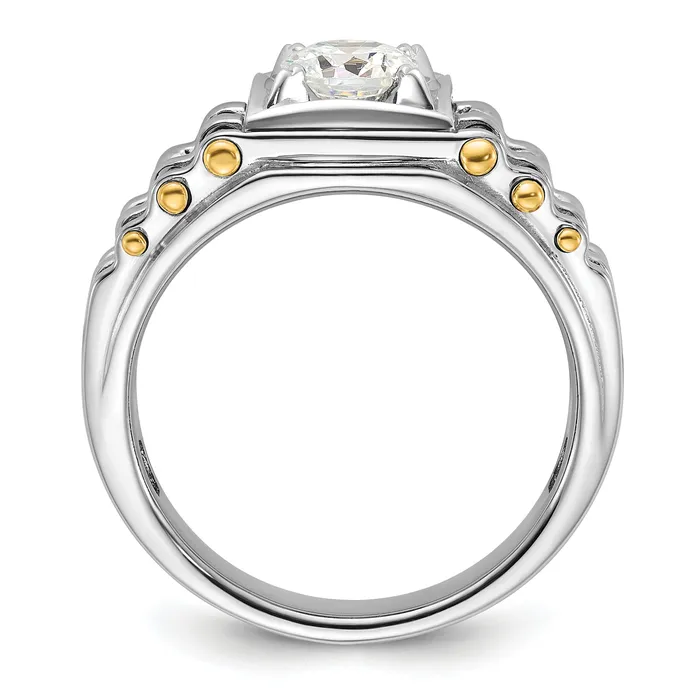 Goldia Rings 14k Twotone 1 Ct Lab Grown Diamond VSSI G Polished and Brushed Textured Mens Ring