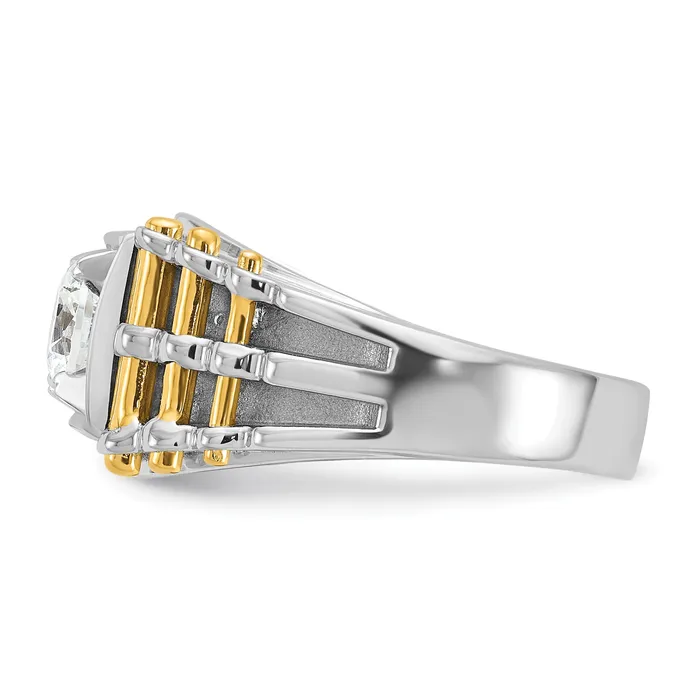 Goldia Rings 14k Twotone 1 Ct Lab Grown Diamond VSSI G Polished and Brushed Textured Mens Ring