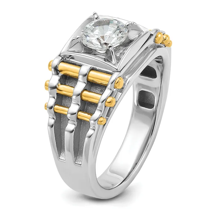 Goldia Rings 14k Twotone 1 Ct Lab Grown Diamond VSSI G Polished and Brushed Textured Mens Ring
