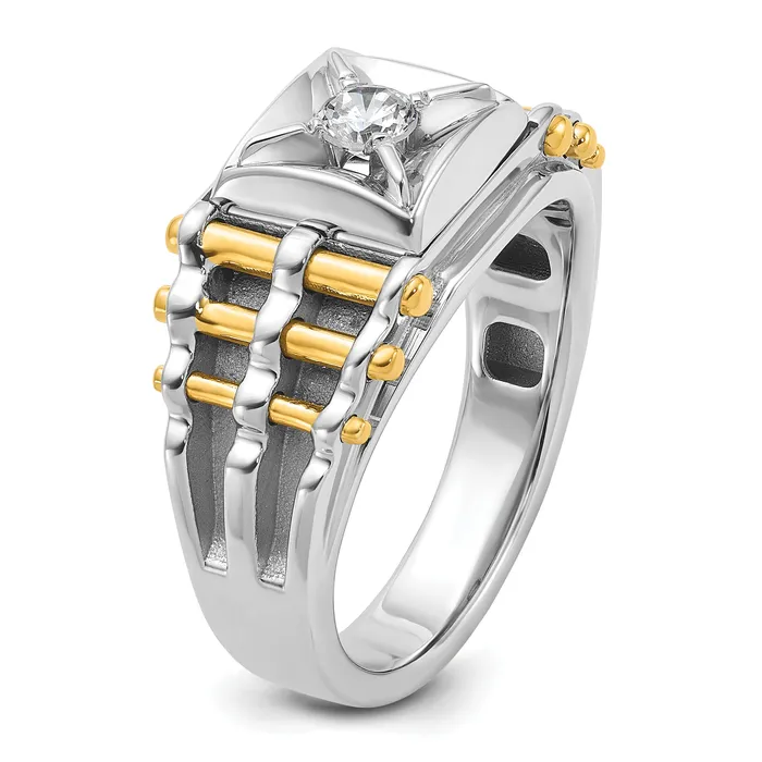 Goldia Rings 14k Twotone 1 Ct Lab Grown Diamond VSSI G Polished and Brushed Textured Mens Ring
