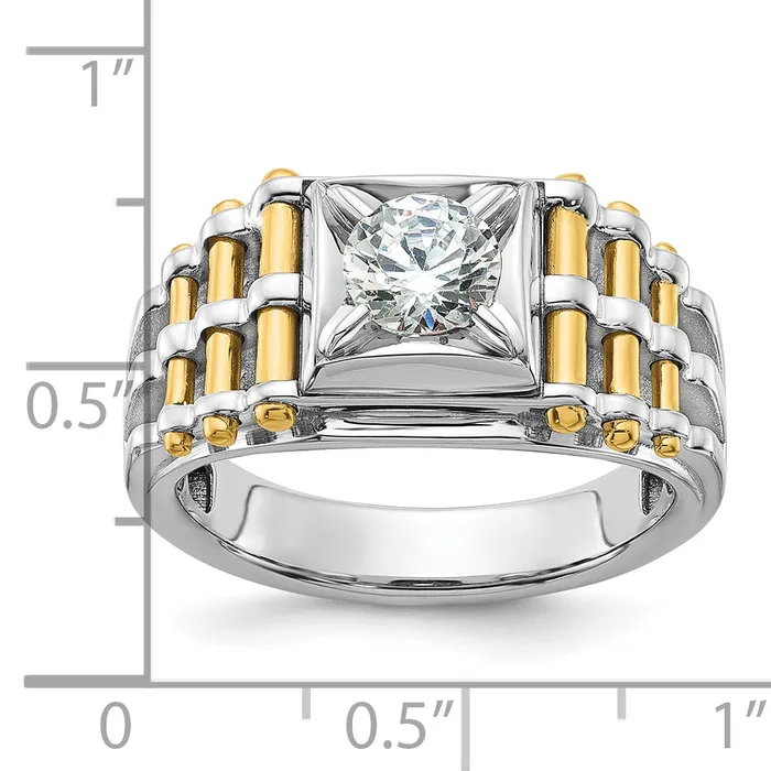 Goldia Rings 14k Twotone 1 Ct Lab Grown Diamond VSSI G Polished and Brushed Textured Mens Ring