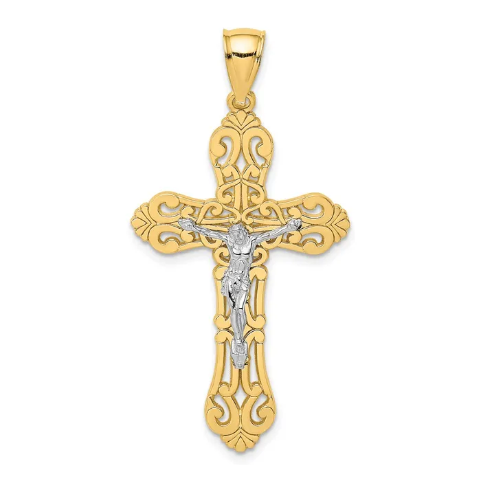 Goldia Rings 14k Twotone Gold Crucifix W Scrolled Tips Charm