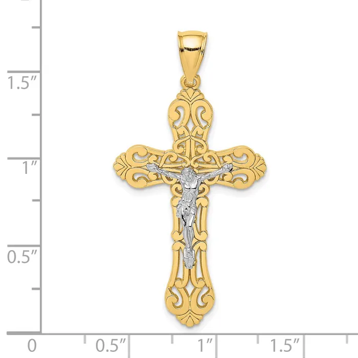 Goldia Rings 14k Twotone Gold Crucifix W Scrolled Tips Charm