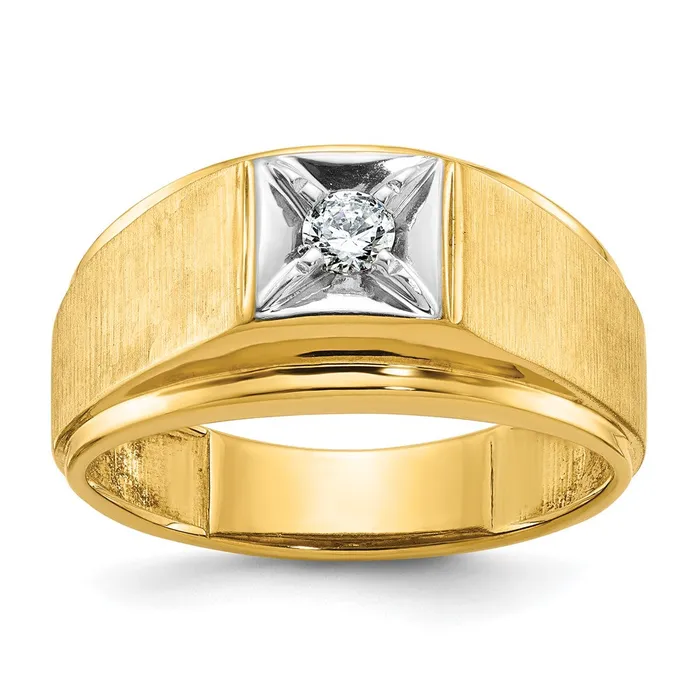 Goldia Rings 14k Twotone Gold Mens Polished and Satin 16 carat Diamond Complete Ring