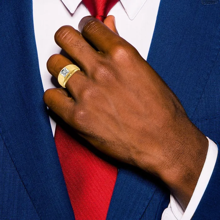 Goldia Rings 14k Twotone Gold Mens Polished and Satin 16 carat Diamond Complete Ring